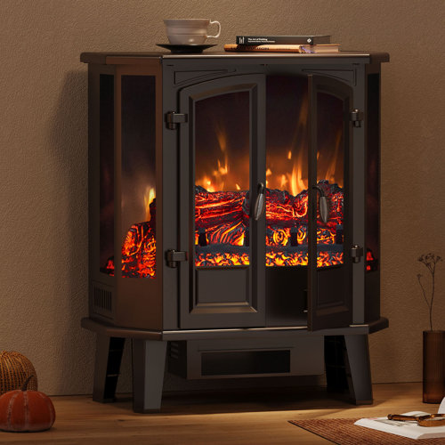 Winston Porter Maylee 25"W Infrared Electric Fireplace Heater, Freestanding Fireplace Stove with